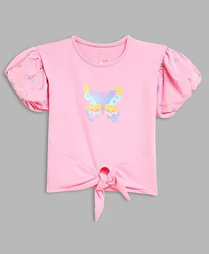 Elle Kids Butterfly Print Short Sleeves Top - Pink