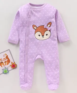 Babyhug Cotton Knit Full Sleeves Sleepsuit Polka Dots Printed - Purple