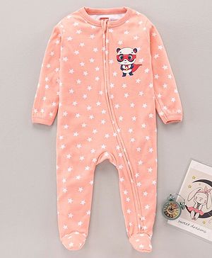 Babyhug Cotton Knit Full Sleeves Panda Print Sleep Suit - Pink