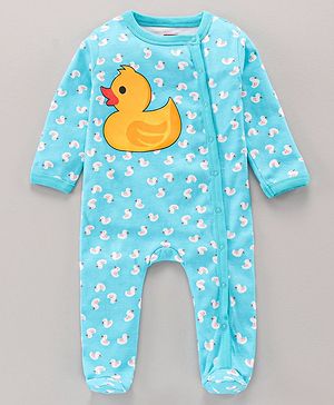 Babyhug Cotton Knit Full Sleeves Duck Printed Sleep Suit - Blue