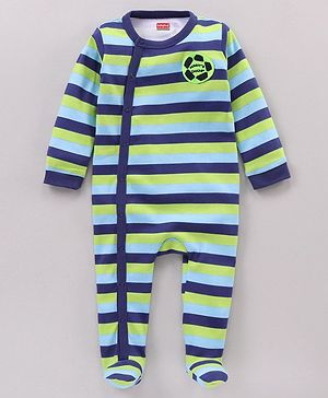 Babyhug Full Sleeves Striped Sleep Suit  -  Navy