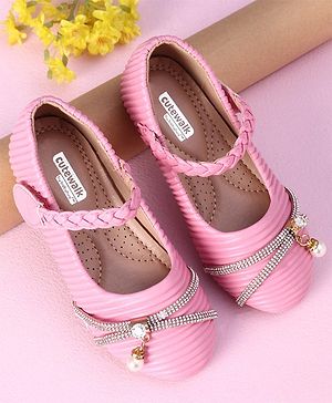 Cute Walk by Babyhug Party Wear Sandals Studded Lace Applique - Pink