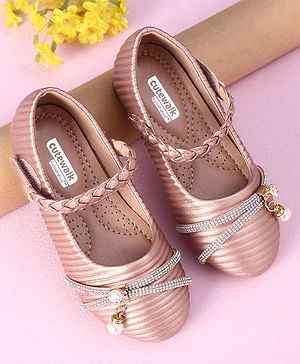 Cute Walk by Babyhug Party Wear Sandals Studded Lace Applique - Rose Gold