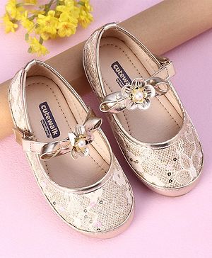 Cute Walk by Babyhug Sandals with Floral Applique - Gold