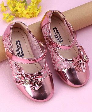 Cute Walk by Babyhug Metallic Party Wear Sandals Bow Applique - Pink