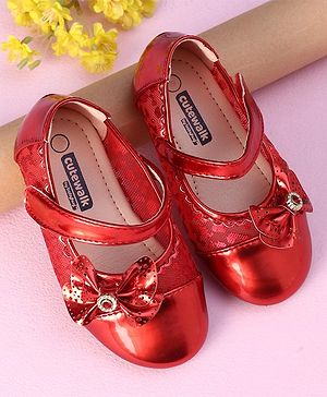 Cute Walk by Babyhug Metallic Party Wear Sandals Bow Applique - Red