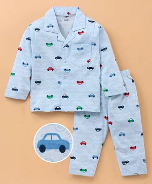 CUCUMBER Full Sleeves T-Shirt & Pyjama Set Car Print - Blue