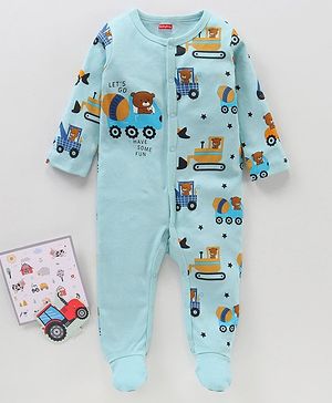 Babyhug Full Sleeves Sleep Suit Teddy Printed - Blue