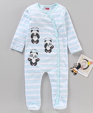 Babyhug Full Sleeves Sleep Suit Panda Printed - Blue