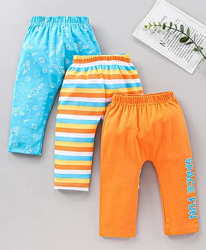 Babyhug Cotton Full Length Diaper Leggings Printed Pack of 3 - Orange Blue