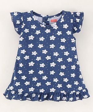 Babyhug Flutter Sleeves Nighty Floral Print - Blue