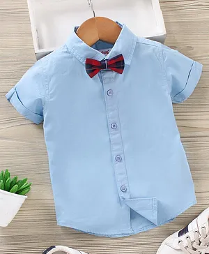 Babyhug Half Sleeves Regular Shirt With Bow - Blue