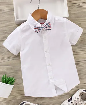 Babyhug Half Sleeves Cotton Solid Shirt with Bow - White