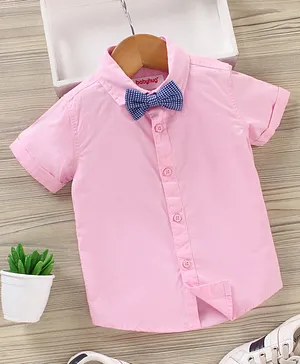 Babyhug Half Sleeves Cotton Solid Shirt with Bow - Pink