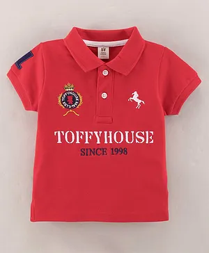 ToffyHouse Half Sleeves Tshirt Embroidered - Red