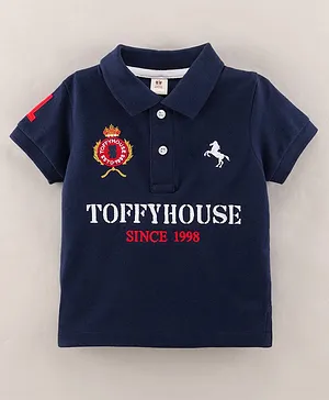ToffyHouse Half Sleeves Tshirt Embroidered - Navy