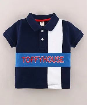 ToffyHouse Half Sleeves Tshirt Embroidered - Navy