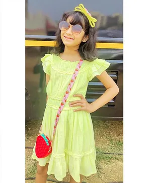 Sweetlime By A.S Solid Print Cap Sleeves Organic Cotton Dress - Lemon Yellow
