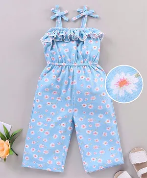 Babyhug 100 % Cotton Sleeveless Jumpsuit Floral Print - Blue