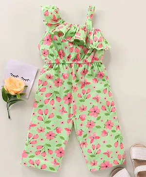 Babyhug Cotton Sleeveless Jumpsuit Floral Print - Light Green