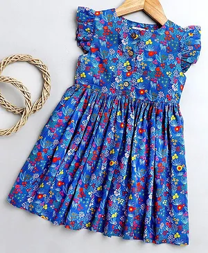 KOOCHI POOCHI Short Sleeves Floral Print Dress - Blue