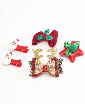 Babyhug Christmas  Theme Hair Clips Pack of 5 - Red