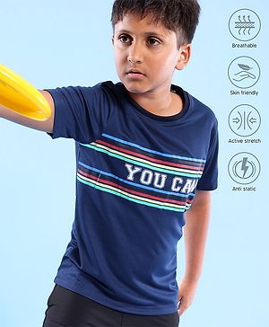 Pine Active Half Sleeves T-Shirt Text Print - Navy Blue