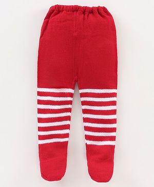 Babyhug Footed Knit Striped Leggings- Red