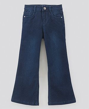 Pine Kids Cotton Full Length Stretchable Jeans with Flared Style Washed - Dark Blue