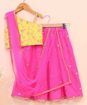 Babyhug Sleeveless Choli & Lehenga With Dupatta Embroidered  - Fuschia