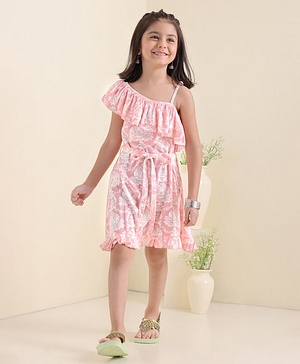 Babhyhug Cotton Woven Sleeveless Floral Printed Ethnic Dress - Pink