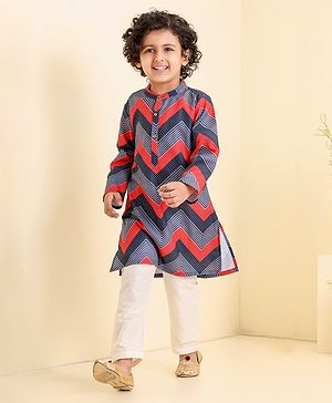 Babyhug Full Sleeves Printed Kurta Pyjama Set- Multicolor