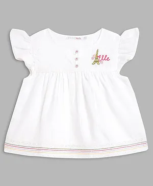 Elle Kids Cap Sleeves Embroidered Top - Off White