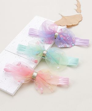 Babyhug Headband With Bow Free Size Pack Of 3 - Pink Purple Blue