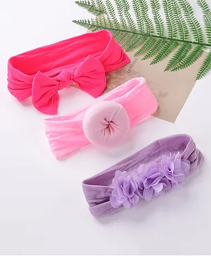Babyhug Floral Headbands Pack Of 3 - Pink Purple