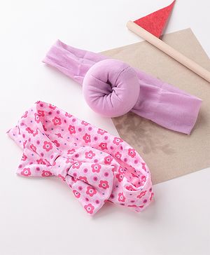Babyhug Bow Headbands Floral Print Pack Of 2 - Pink And Purple