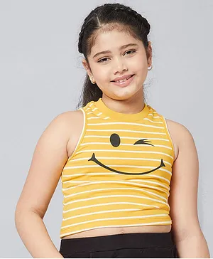 Stylo Bug Sleeveless Striped & Smiley Printed Crop Top - Yellow