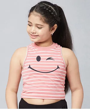 Stylo Bug Sleeveless Striped & Smiley Printed Crop Top - Pink