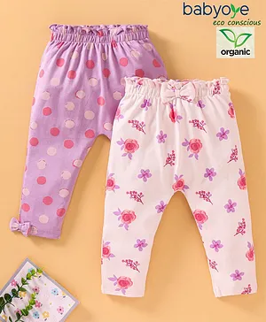Babyoye Full Length Diaper Leggings Bow Appliques Pack of  2 - Light Pink Purple