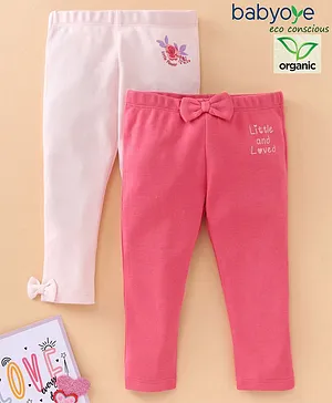 Babyoye Cotton Full Length Floral Printed Leggings Pack Of 2 - Pink