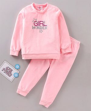 Babyhug Full Sleeves Tee & Lounge Pant Text Print - Pink