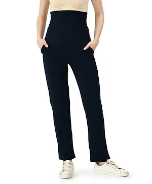 Mometernity Full Length Solid Overbelly Maternity Straight Pants - Navy Blue