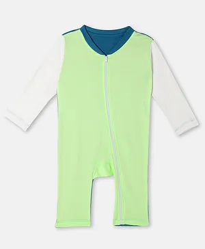 Cuddles for Cubs Solid Print Full Sleeves Romper - Mint Green