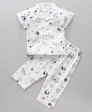 Wonderchild Half Sleeves Space Print Night Suit - White