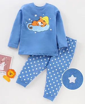 Babyhug Full Sleeves Nightwear Pajama Set Star Print - Navy
