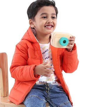 Babyhug Full Sleeves Quilted Hooded Jacket Solid- Orange