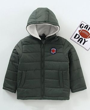 Babyhug Full Sleeves Hooded Solid Winter Jacket - Olive