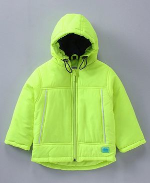 Babyhug Woven Full Sleeves Winter Jacket Solid - Lime