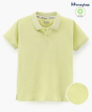 Honeyhap Premium Structured Cotton Half Sleeves Solid Polo T-Shirts with Bio Wash - Lime