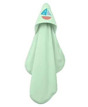 Quick Dry Baby Hooded Towel Embroidered - Sea Green  (Print May Vary)